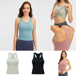 Lu-631 Racerback Tank Top Snug Fit Sleeveless Yoga Shirt Brushed Women Workout Top Sports Shirt with Padded Bra