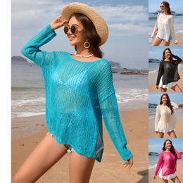 Women's T Shirts Spring/summer 2024 Europe And America Amazon Blouse Solid Color Long Sleeve Knitted Fashion Holiday Split Wome