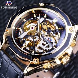 Forsining Transparent Case Gear Movement Steampunk Men Automatic Skeleton Watch Top Brand Open Work Design Self Winding209J