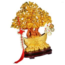 Decorative Flowers Citrine Macrocarpa Bonsai Tree Money Ornament Crystal Creative Decor Chinese Decoration With Ingot Base Decorate