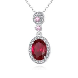 Retro Pendant Necklace S925 Silver Synthetic Ruby 3A Zircon Necklace Korean Women High end Collar Chain Wedding Party Jewellery Valentine's Day Mother's Day Gift SPC