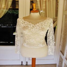 Sexy V Neck Wedding Jacket Bolero Appliques Lace Transparent Bridal Accessories White Ivory Long Sleeves Shrugs4115314