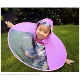 Creative Kids Rain Cover Cute Cartoon Duck UFO Childrens Raincoat Boys And Girls Umbrella Hat Windproof Poncho Gear 240226