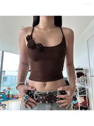 Women's Tanks Woman Japanese Fashion Camisole French Elegance Crop Coquette Tank Cute Core Top Halter Corset Patchwork Crochet 90s