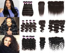 10A Grade Human Hair Bundles With Lace Closure Frontal Straight Body Deep Water Wave Kinky Curly For Black Women Wet And Wavy Braz2757471