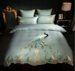 Classic Embroider Peacock Bedding Suit Quilt Cover 4 Pics Duvet Covers Bedding Sets Home Textiles1510267