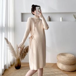 Dresses A261# Autumn Winter Thick Warm Knitted Maternity Long Sweaters A Line Slim Dress Clothes for Pregnant Women Fashion Pregnancy