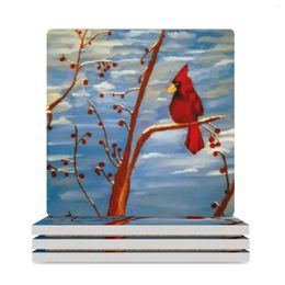 Table Mats Cardinal During Winter Ceramic Coasters (Square) Cup Holder Anti Slip Drink Set