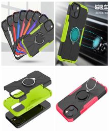 Metal Finger Ring Holder Hybird Layer Cases For Iphone 14 Pro Max 13 Mini 12 11 X XR XS Hard PC TPU Defender Combo Dual Shockproof9023425