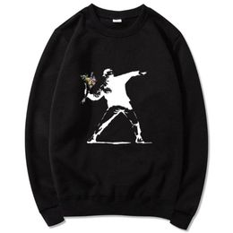 Men039s Hoodies Sweatshirts Harajuku Men Flower Thrower Banksy Panda Guns Urban Art Women Unisex Sweatshirt Tops Hipster Retr8608935