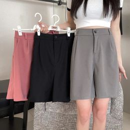 Shorts Rimocy Summer Casual Wide Leg Shorts Women 2023 Korean High Waist Loose Shorts Woman All Match Solid Colour Short Pants Female