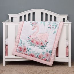 3pcs micro fiber brushed Baby Crib Bedding Set swan and flower design for Girls including quilt crib sheet crib skirt 240220