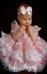 Pink Fancy Heirloom Dress Baby Christening Gowns Infants Pageant Flowers Girls Dresses Lace Tiered Skirts First Communion Gowns6317836