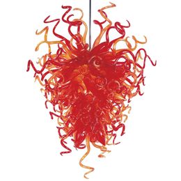 Home Decor Led Hanging Pendant Lamps Hand Blown Glass Chandelier Lighting for Living Room Red Orange Lustre 28 by 36 Inches