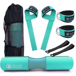 Lifting Teal Barbell Pad Set for Squats Hip Thrusts Neck Pads Workout Foam Cushion with Gym Ankle Straps and Weight Lifting Wrist Straps