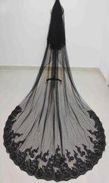 Black Long Lace Beads Wedding Bridal Veil Bride Hair Accessory Bridal Veils With Comb Custom Made5350178