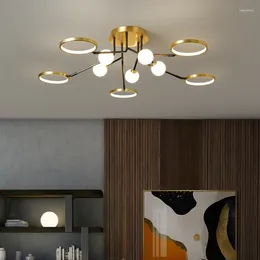 Chandeliers Nordic Chandelier Lighting Minimalist Living Room Dining Hanging Light Fixture Copper Suspension Lamps For Bedroom Study