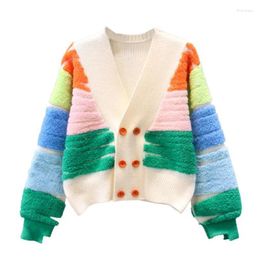 Women's Knits VOLALO Striped Knit Sweater Cardigan Women Double-breasted V-neck Jacket Coat Autumn Winter Long Sleeve Loose Stylish Tops