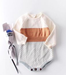 Rompers Baby Retro Stitching Knitted Jumpsuit Autumn Winter Infant Kid Girl Boy Clothes Romper OutfitsRompers4090619