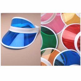 Wide Brim Hats 6pcs lot Summer Holiday Neon Sun Visors Sunvisor Party Hat Clear Plastic Cap277S