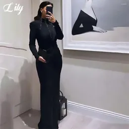Party Dresses Black High Collar Charming Prom Dress Gown Sequined Full Sleeves Formal Stain Trumpet Evening Vestidos De Noche