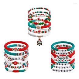 Strand 6/7Pcs Bohemian Colourful Bracelets Stackable Letter Beaded Handchain For Women Soft Clay Elastic Wrist Chains Jewellery