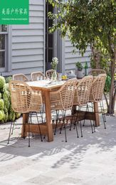 BB Outdoor Dining Chair Rattan Iron Leisure Solid Wood Table Combination Simple Modern Garden Camp Furniture1004909