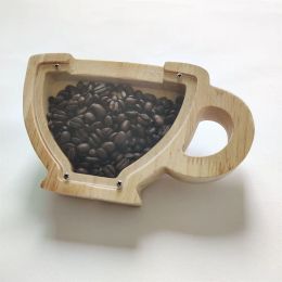 Tools Oak Teacup Wood Coffee Bean Storage Decor Creative Piggy Bank Box Container for Christmas Birthday Gift Home Decoration