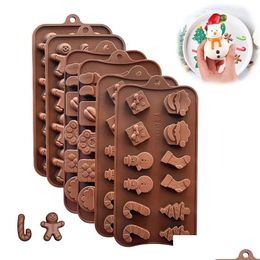 Baking Moulds Christmas Chocolate Sile Mold Gingerbread Man Santa Cookie Jn10 Drop Delivery Home Garden Kitchen Dining Bar Bakeware Dhssc