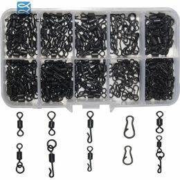 Boxes 200pcs/box Matt Black Carp Fishing tackle Quick Change Swivels Long Body Rolling Swivels Snap Carp Fishing Accessories