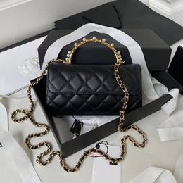Designer-Perlen-Einkaufstasche, luxuriöse Abendtaschen, 10A, Spiegelqualität, Schaffell, Klappentaschen, Kettentasche, 18 cm, mit Box 036