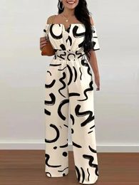 Sexy Off Shoulder Print Jumpsuit Women Loose Wide Legs Trousers Ladies s Full Length For Women Jumpsuit Summer 240304