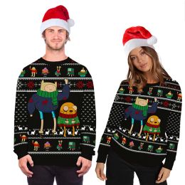 Pullovers 2020 Unisex Christmas Costume Cartoon Animation 3D Digital Printing Fashion Longsleeved Shirt Hooded Ugly Christmas Sweater