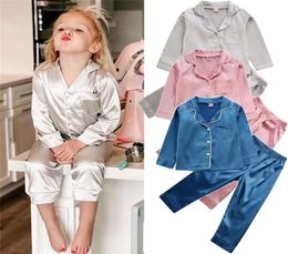 HIPAC Children Kids Pyjamas for Teen Girls Silk Satin Clothes Pjs Long Sleeve Sleepwear Nightwear Girl Boy Pajama Sets LJ2012167812968