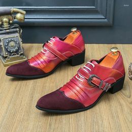 Dress Shoes Elegant Red Men Wedding Fashion Pointed Toe Lace-up Mens High Heel Leather Comfortable Men's Formal