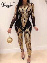 Sexy Long sleeve Sequin bodycon jumpsuit women body bodysuit birthday party nightclub outfits womens jumpsuits overall240304