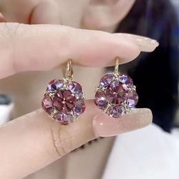 Korean Colored Circled Crystal New Light and Unique Design with Elegant Style Ear Buckle Earrings