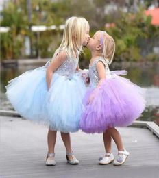 Cute Princess Ball Gown Flower Girl Dresses Fall 2018 Jewel Shiny Silver Sequined Bodice Knee Length Puffy Tulle Skirt Kids Weddin3118398