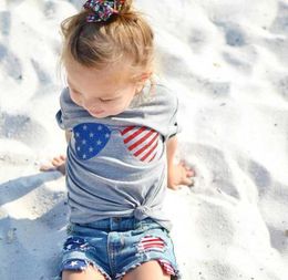 Fashion Fourth of July Baby Clothes Girls Kids Clothing Glasses Tshirts Denim shorts Set 2pcs Outfits Toddler Kids Clothing Set A9838475