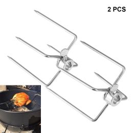 Kits 2018 2pcs Bbq Forks Stainless Steel Rotisserie Forks Spit Charcoal Chicken Grill for Rotisserie Barbecue Accessories Charcoal