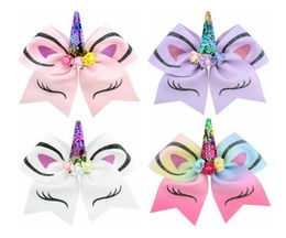 7 Inch Children039s Unicorn Hairpin Horns Bronzing Flip Sequin Bow Hair Ring Girls Hair Accessories3407105