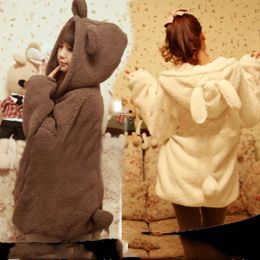 Fur Free Shipping 2023 New Faux Fur Coat Rabbit Outerwear With Bear Ears Cute Plus Size Loose Winter Sweatshirt Hooded Brown Hoodies