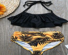 514 Years Girl Swimsuit Kids Swimwear Leaf Print Teenage Girl Bikini Halter Top Girls Bathing Suit Children039s Swimwear9144639