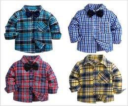 Boy Blouses Baby shirt longsleeve male child Cotton spring children clothing top child plaid bow tie shirt8966537