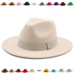 Fedora Hat Women Winter Hats for Women Ribbon Band Mens Hat Wide Brim Classic Beige Wedding Church Bowler Cap chapeau femme 240229