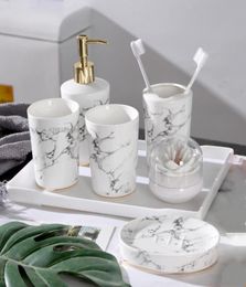 Nordic bathroom supplies marble ceramic bathroom decoration accessories toothbrush holder soap dispenser cotton swab box tray9236138