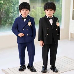 Suits Boys Wedding Suit Teen Kids Photograph Performance Costume Children Jacket Vest Pants Bowtie Flower 5PCS Ceremony Tuxedo Dress