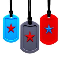 Silicone Dog Tag Pendant with Star Kids Teether Teething Toys Oral Sensory Autism Chew Toy Silicone Necklace3574038