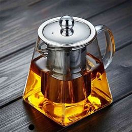 350 550 750 950ML Borosilicate Glass Teapot Heat Resistant Square Infuser Filter Milk Oolong Flower Pot 210813306P