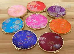 Cheap Round Folding Pocket Compact Mirrors Favor Silk Portable Double sided Makeup Mirror 50pcslot mix color 3400743